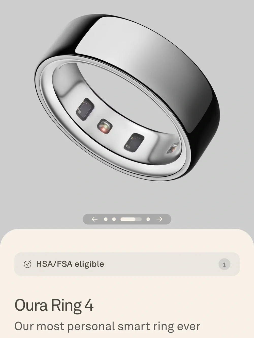 Oura Ring 4 Smart Ring — Polished Silver Finish sz 9